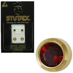 STUDEX Birthstone studs - reg bezel gold - january / garnet